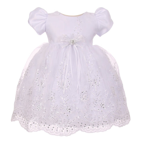 Rainkids Baby Girls White Sequins Embroidered Lace Cape Baptism Dress 0-24M - SophiasStyle.com